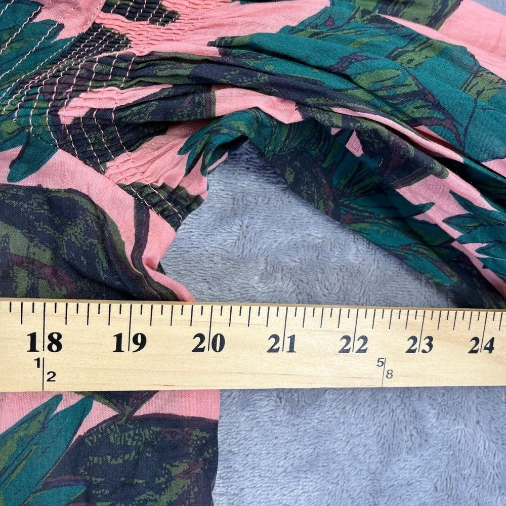 BR Floral Puff Sleeve Statement Blouse S Pink Green Romantic Victorian Inspired